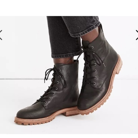 Madewell Clair lace-up leather boots‎ black size 7.5 combat moto - Picture 4 of 11